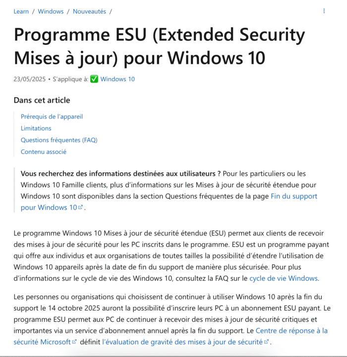 Prolongation de Windows 10 
